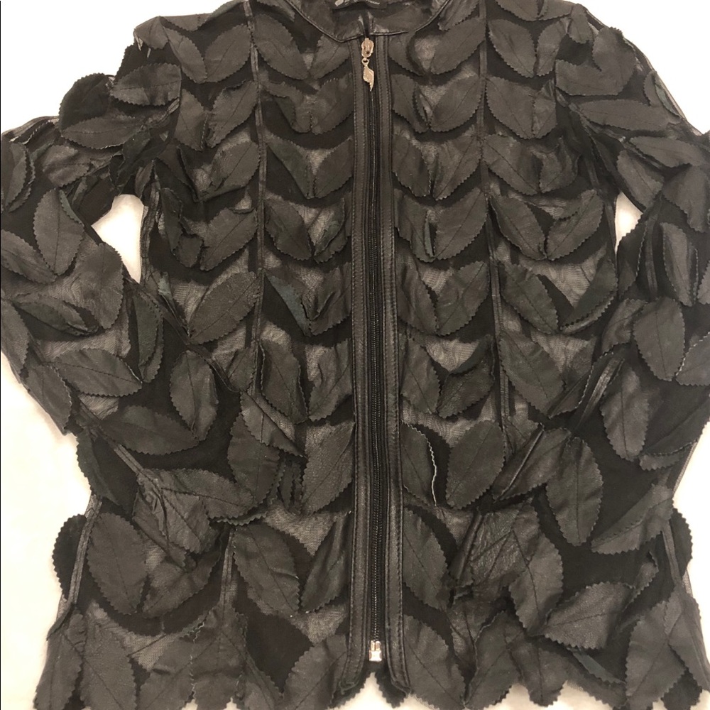 Classic Leaf Design Leather Jacket - image 4